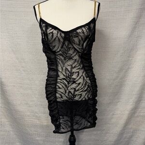Black Sheer Lace Nighty with Gold Chain Straps